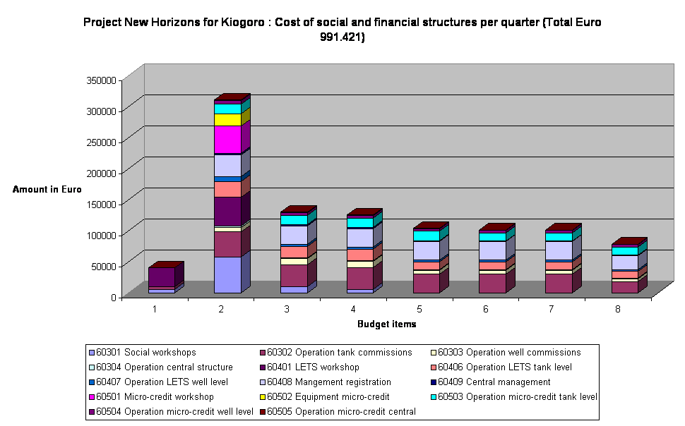 Project New Horizons for Kiogoro : Cost of social and financial structures per quarter (Total Euro 991.421)