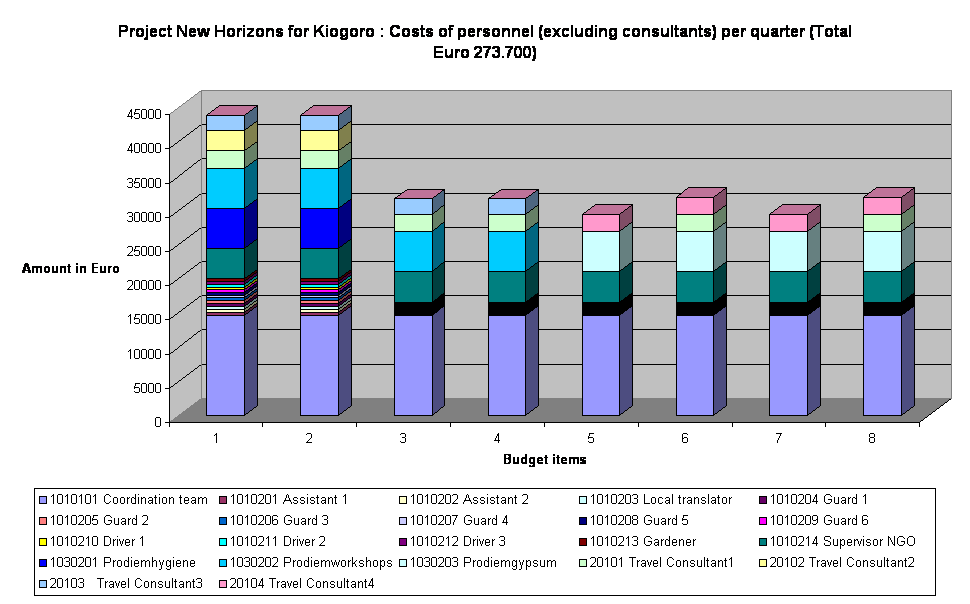 Project New Horizons for Kiogoro : Costs of personnel (excluding consultants) per quarter (Total Euro 273.700)